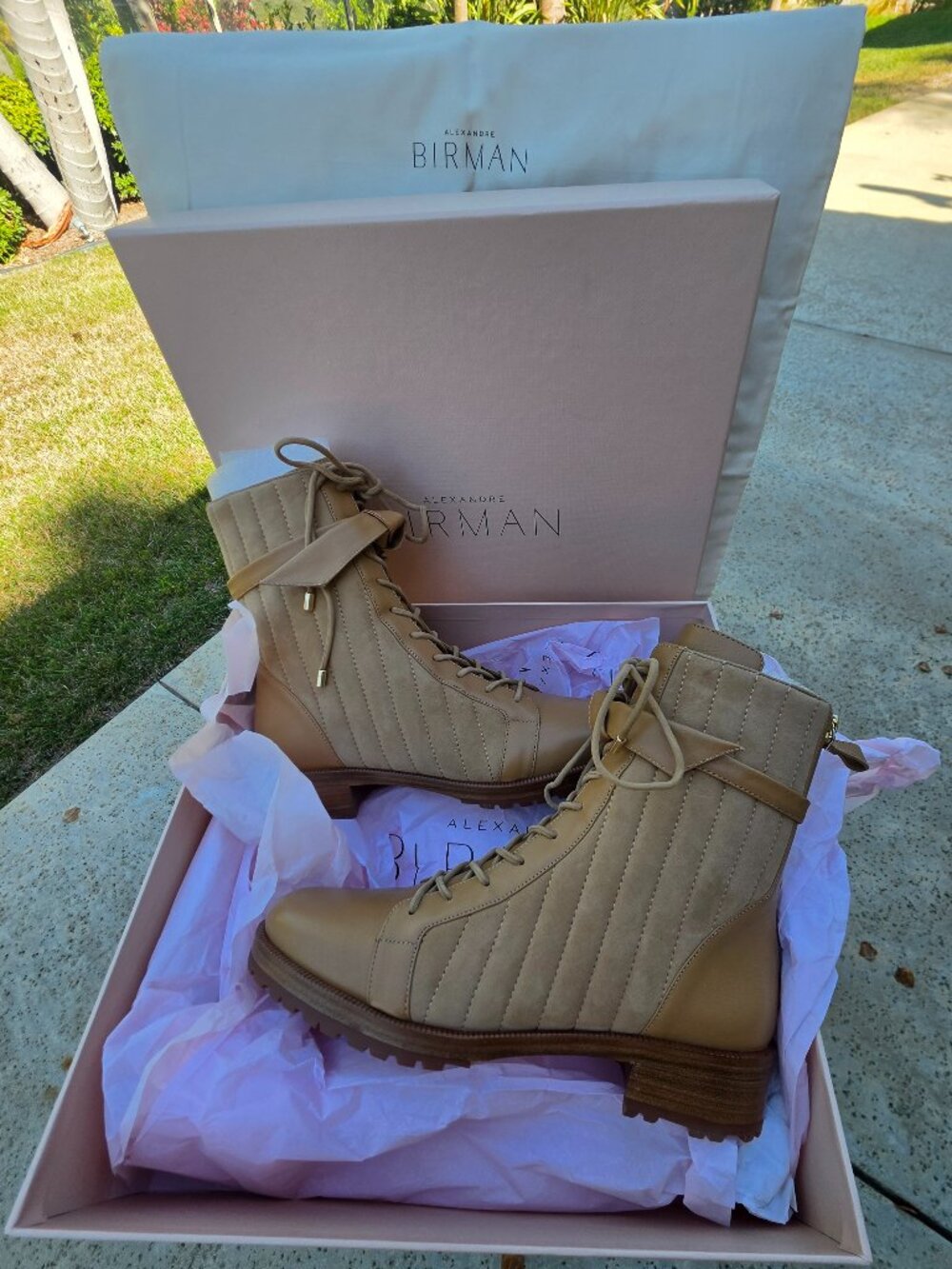 Alexandre Birman Quilted Clarita Nappa & Suede Combat Boots - Nut - Size 38 VGC